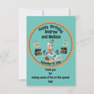 Carte De Remerciements Anniversaire Pirate et Sirène pour Enfants