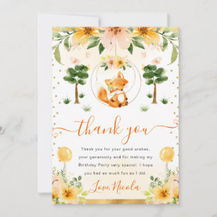 Carte De Remerciements Anniversaire Renard Floral Mignon Aquarelle