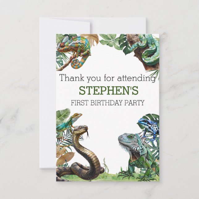 Carte De Remerciements Anniversaire Reptile Serpent Tortue Rampage  (Devant)