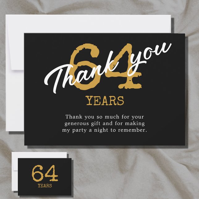 Carte De Remerciements Anniversaire Rétro Noir et Or (Black and gold birthday thank you card for any age. Easily personalized template.)