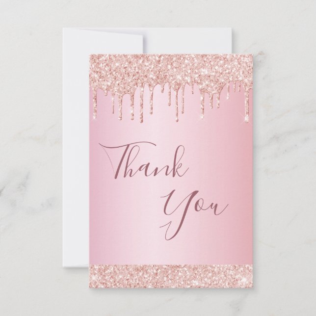 Carte de remerciements anniversaire rose or partie (Devant)