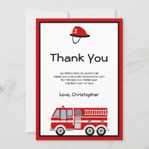 Carte De Remerciements Anniversaire rouge de pompe à incendie et de