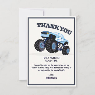 Carte De Remerciements Anniversaire Smash Crash - Monster Truck Bleu Mode