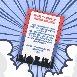 Carte De Remerciements Anniversaire Superhéros Araignée Rouge et Bleu