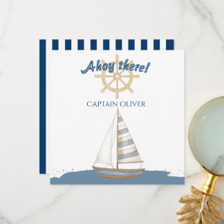 Carte De Remerciements Anniversaire Thème Marin | Bateau bleu marine et b