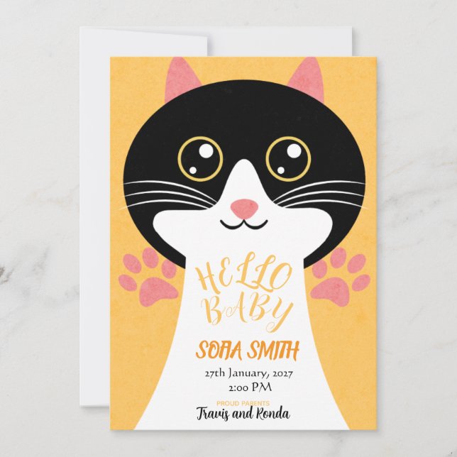 Carte De Remerciements Annonce de l'arrivée de bébé chaton mignon (Devant)