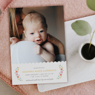 Carte De Remerciements Annonce de naissance de bébé fille aux fleurs douc