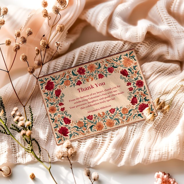 Carte De Remerciements Antique Botanical Valentine Party (Créateur téléchargé)