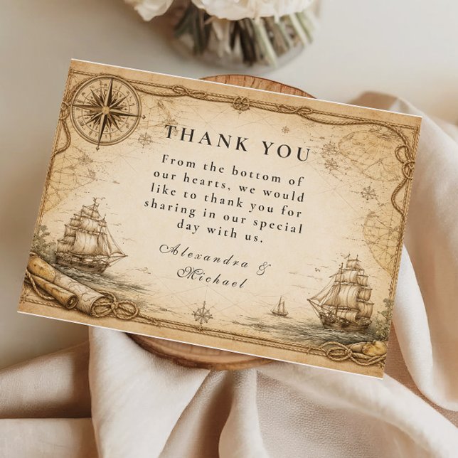 Carte De Remerciements Antique Nautical Map Wedding (Créateur téléchargé)