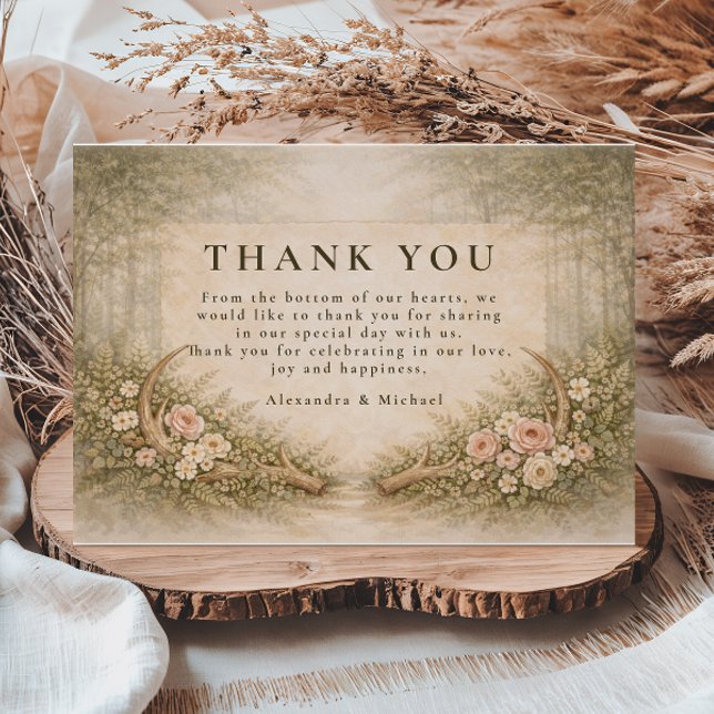 Carte De Remerciements Antler Floral Boho Wedding (Créateur téléchargé)