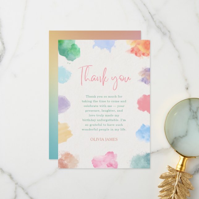 Carte De Remerciements Any age sip and paint birthday  (Devant/Arrière en situation)