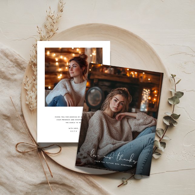 Carte De Remerciements Any Event Love & Thanks 2 Photo Bridal Shower (Créateur téléchargé)
