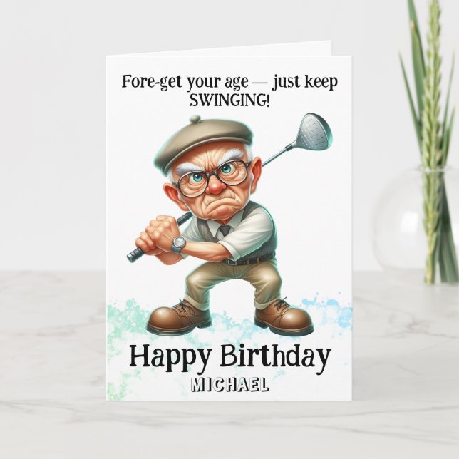 Carte De Remerciements *~* AP94 Funny vieux homme Golf Swinning Birthday  (Devant)