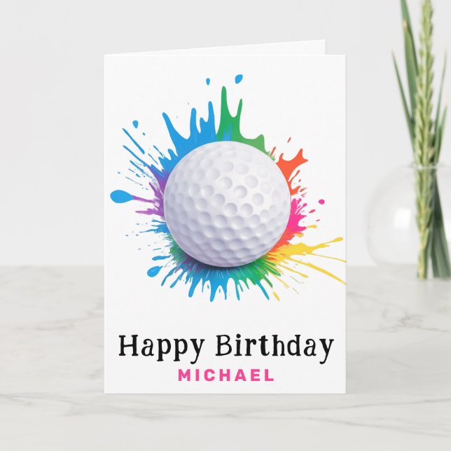 Carte De Remerciements *~* AP94 Rainbow Splash Golf Ball Birthday Card (Devant)