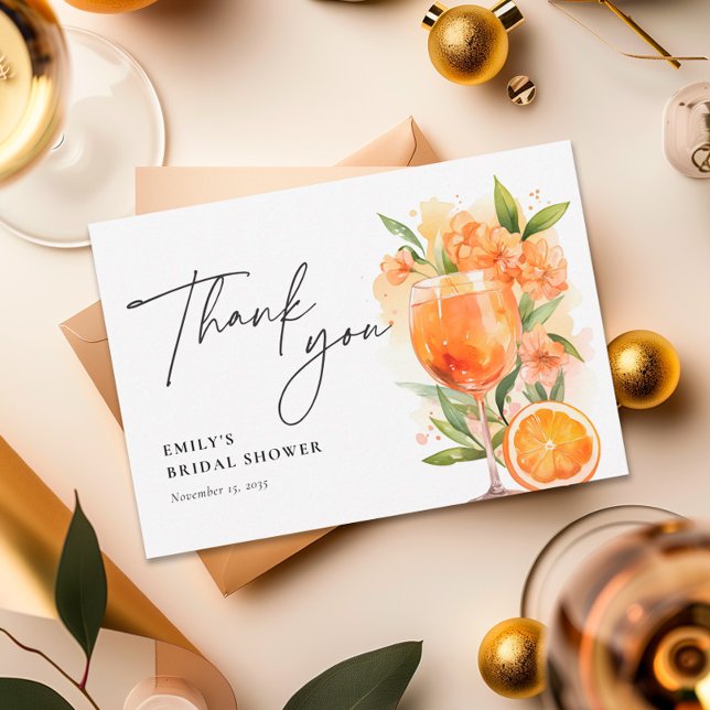 Carte De Remerciements Aperol Spritz Aquarelle Baby Shower de Mariée (Créateur téléchargé)