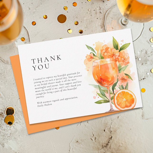 Carte De Remerciements Aperol Spritz Fête des mariées aquarelle (Créateur téléchargé)