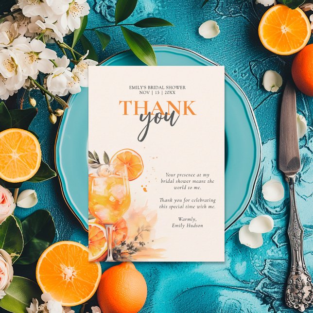 Carte De Remerciements Aperol Spritz Fête des mariées aquarelle (Créateur téléchargé)