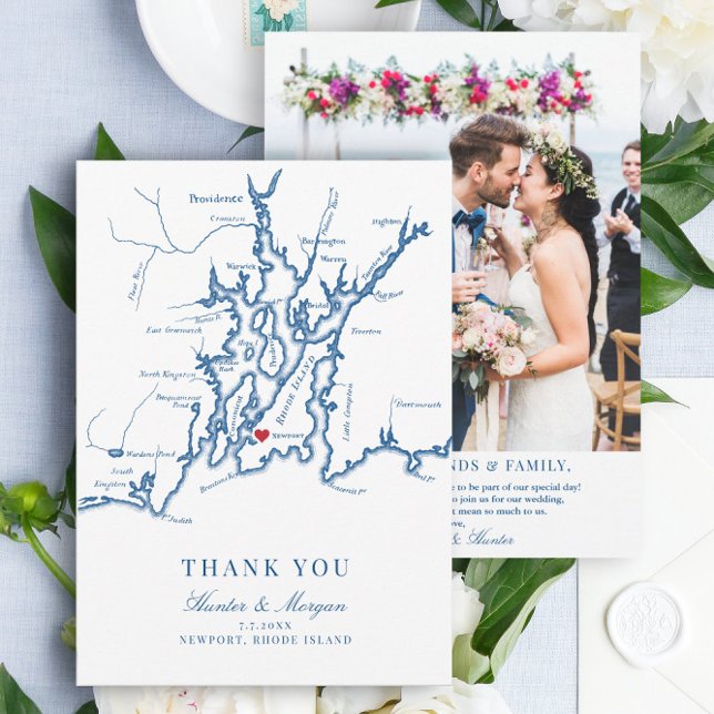 Carte De Remerciements Appartement Mariage de Newport Rhode Island (These Newport, RI thank you cards are perfect for your Narragansett bay destination wedding)