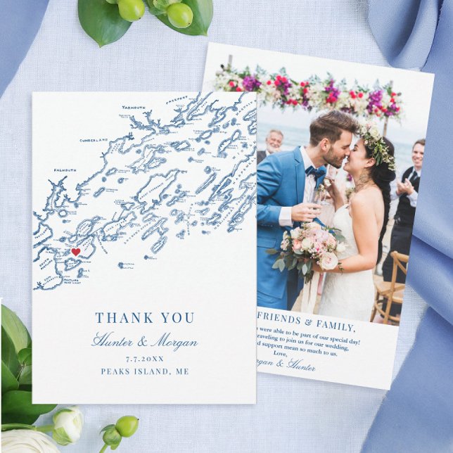 Carte De Remerciements Appartement Mariage de Peaks Island (Peaks Island Maine destination wedding photo thank you card)
