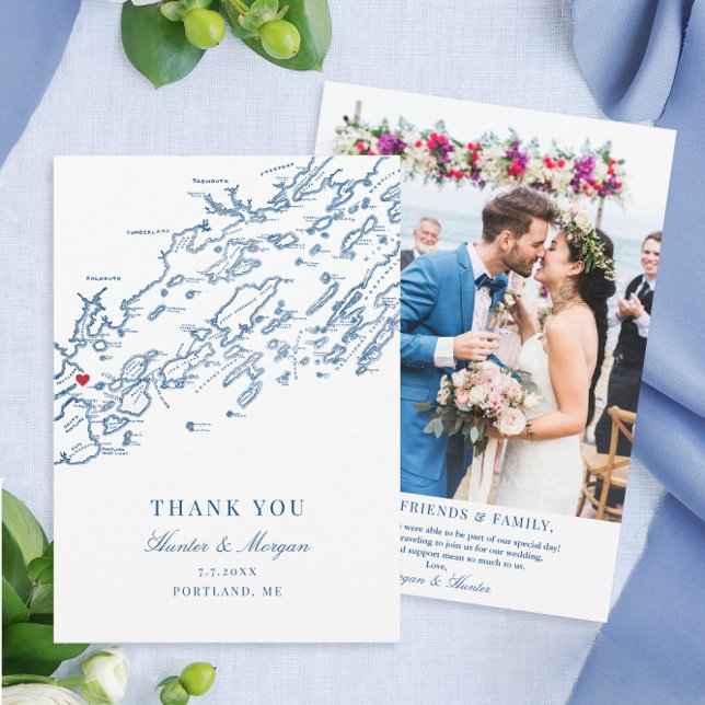 Carte De Remerciements Appartement Mariage Portland Maine (These Portland Maine map thank you notes feature your wedding photo and personalized message)