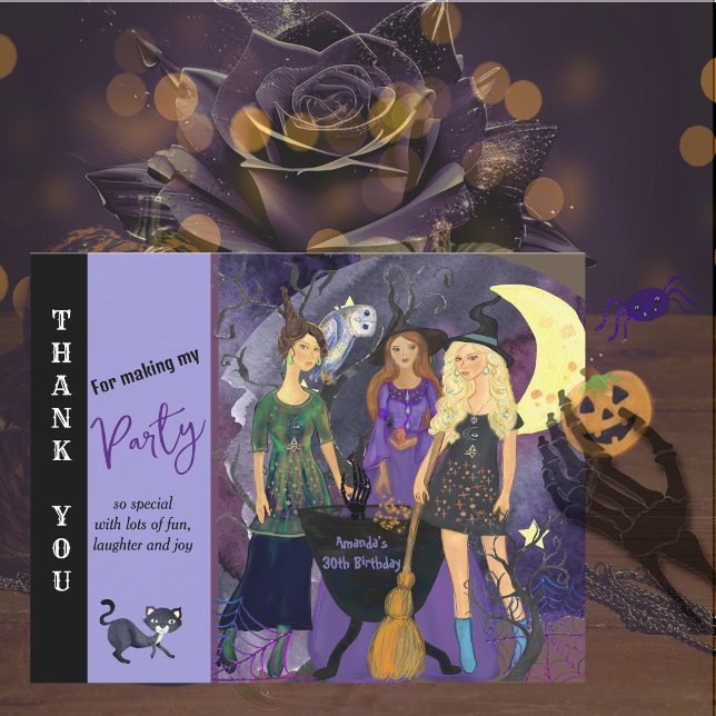Carte De Remerciements Appel à toutes les sorcières Halloween Anniversair (Calling All Witches Halloween Birthday Thank You Card)