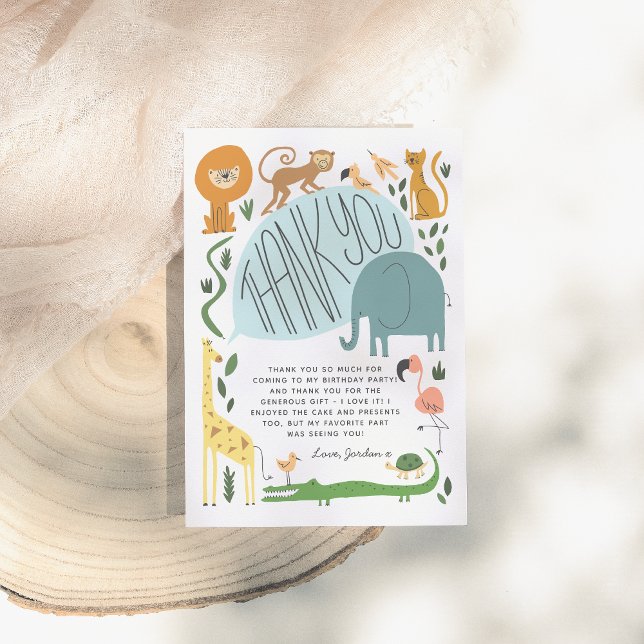 Carte De Remerciements Appelle Tous Les Animaux De Fête ! Fête d'annivers (Créateur téléchargé)