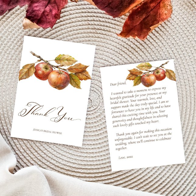 Carte De Remerciements Appley pour toujours après la chute de la pomme sh (Appley ever after apple fall boho bridal shower simple elegant thank you cards)