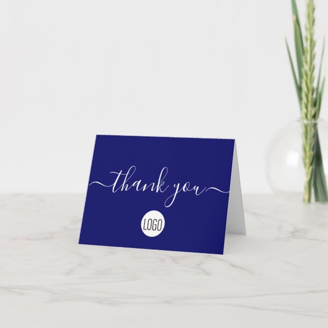 Carte De Remerciements Appréciation client simple Bleu Blanc Chic (Devant)