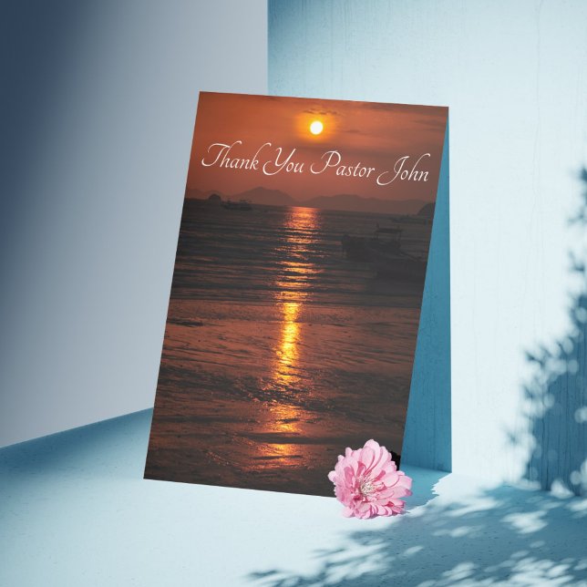 Carte De Remerciements Appréciation du pasteur du coucher de soleil sur l (Ocean Sunset Pastor Appreciation Thank You Card)