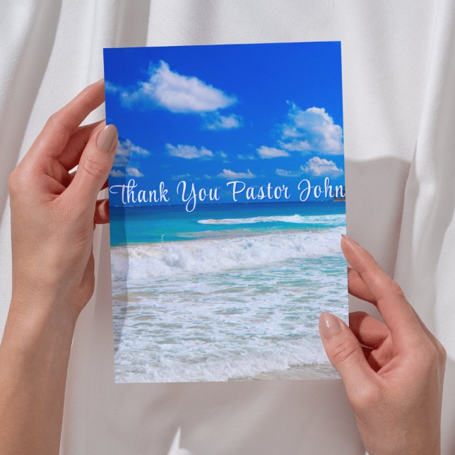 Carte De Remerciements Appréciation du pasteur Ocean Blue Waves (Ocean Blue Waves Pastor Appreciation Thank You Card
(front image/folded card))