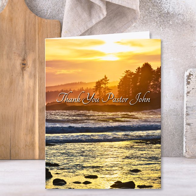 Carte De Remerciements Appréciation du pasteur Sunrise de l'océan Nord-Ou (Northwest Ocean Sunrise Pastor Appreciation Thank You Card)