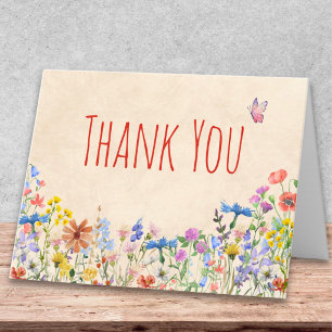 Carte De Remerciements Appréciation Féminine Papillon Fleur Sauvage