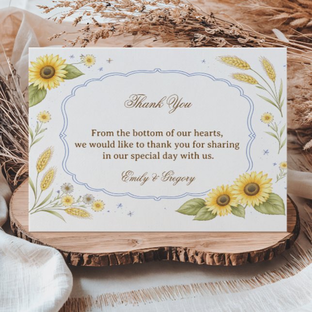 Carte De Remerciements Appréciation Florale Rustique Tournesol (Créateur téléchargé)