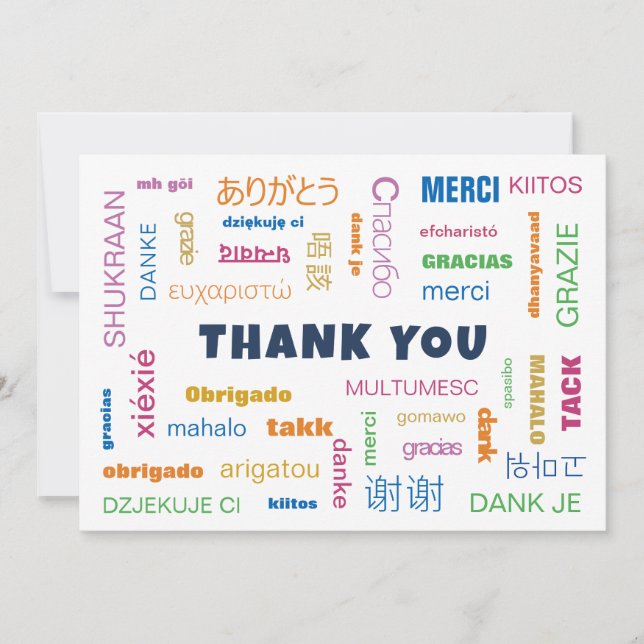 Carte De Remerciements Appréciation Internationale Multilingue Colorée (Devant)