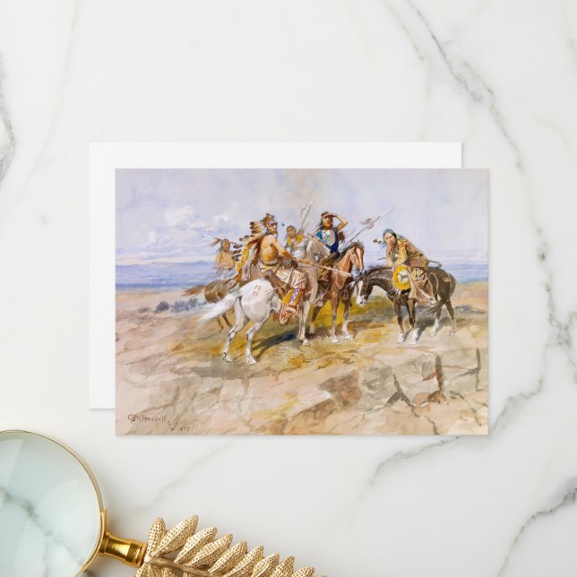 Carte De Remerciements Approche des hommes blancs par C. M. Russell (Devant/Arrière en situation)