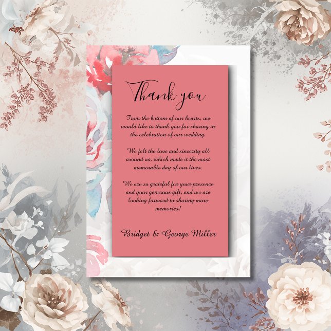 Carte De Remerciements apricot Floral aquarelle fleur sauvage rose mariag (Créateur téléchargé)