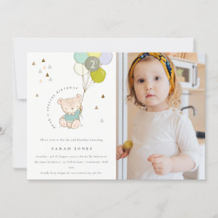 Carte De Remerciements Aqua Bear Balloon Photo N'Importe Quel Âge Anniver