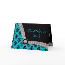 Aqua Blue & Black Damask Gem Sparkle