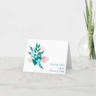 Carte De Remerciements Aqua Blue Green Aquarelle Baby shower Floral