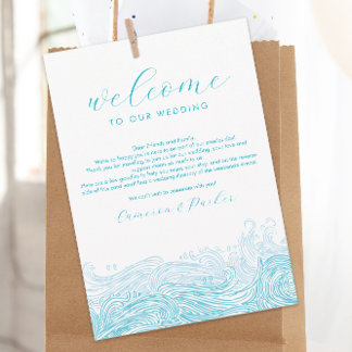 Carte De Remerciements Aqua Blue Ocean Waves Mariage Bienvenue Itinéraire