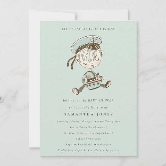 Carte De Remerciements Aqua Boy Little Sailor Baby shower nautique Invita (Devant)