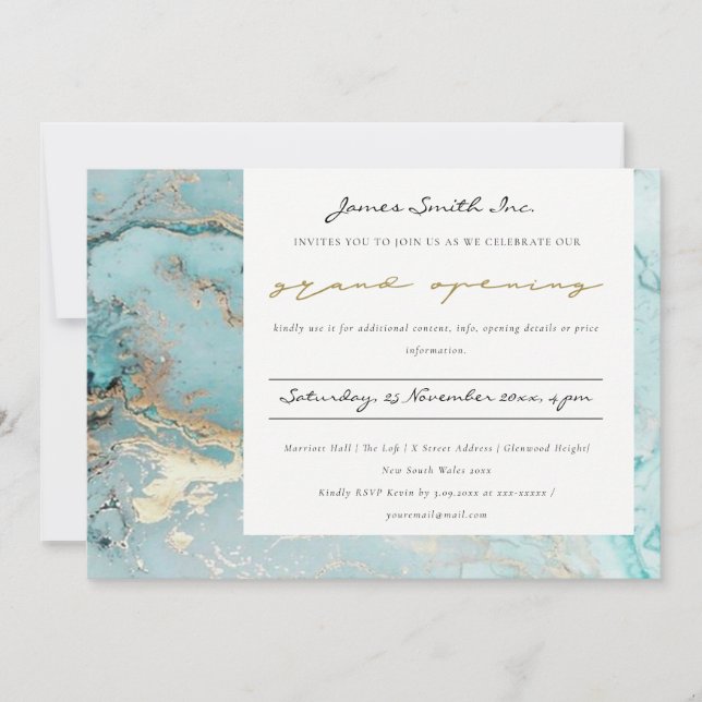 CARTE DE REMERCIEMENTS AQUA DUSKY BLUE GOLD AGATE GRAND OUVERTURE INVITAT (Devant)