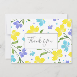 Carte De Remerciements Aqua, Périwinkle, Aquarelle Jaune Etapes Florales
