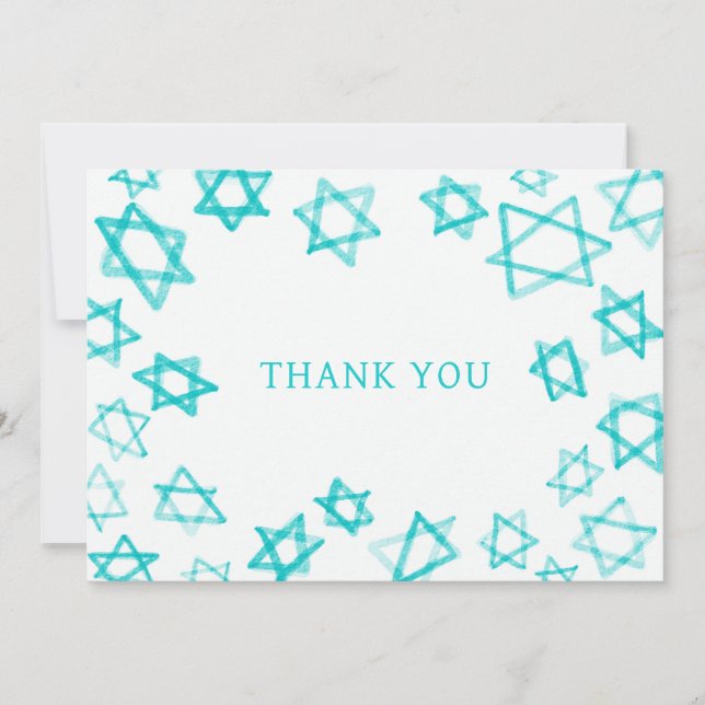 Carte De Remerciements Aqua Star de David Bar Bat mitzvah (Devant)
