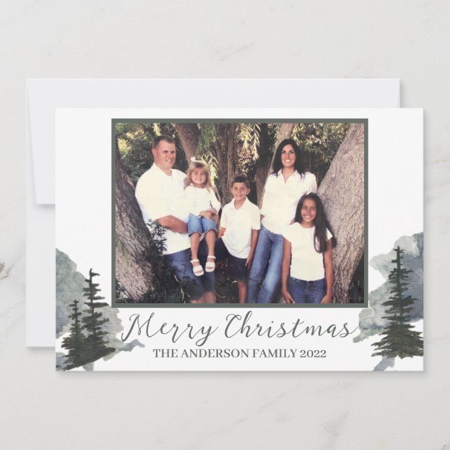 Carte De Remerciements Aquarelle À feuillage persistant Mountain Scene Ho (Devant)