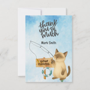 Carte De Remerciements Aquarelle amateur de pêche pour amateurs de chats