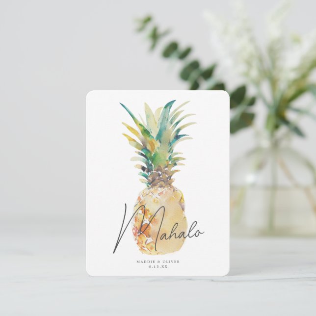 Carte De Remerciements Aquarelle Ananas Tropical Destination Mariage (Debout devant)