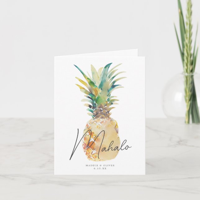 Carte De Remerciements Aquarelle Ananas Tropical Destination Mariage (Devant)