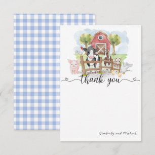 Carte De Remerciements Aquarelle Animaux de ferme Anniversaire   BABY SHO