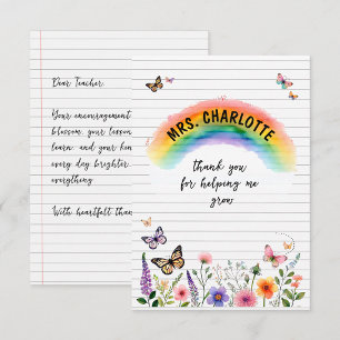 Carte De Remerciements Aquarelle Arc-en-ciel Fleur Sauvage Enseignant